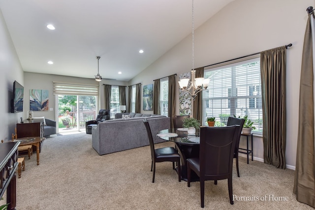 2065 John Paul Jones Ln Unit 2065, Bolingbrook, IL 60490 - carpeted dining room featuring vaulted ceiling, a chandelier, and recessed lighting