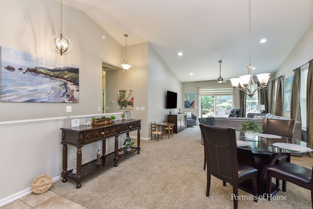 2065 John Paul Jones Ln Unit 2065, Bolingbrook, IL 60490 - dining room featuring a chandelier, high vaulted ceiling, recessed lighting, and carpet floors