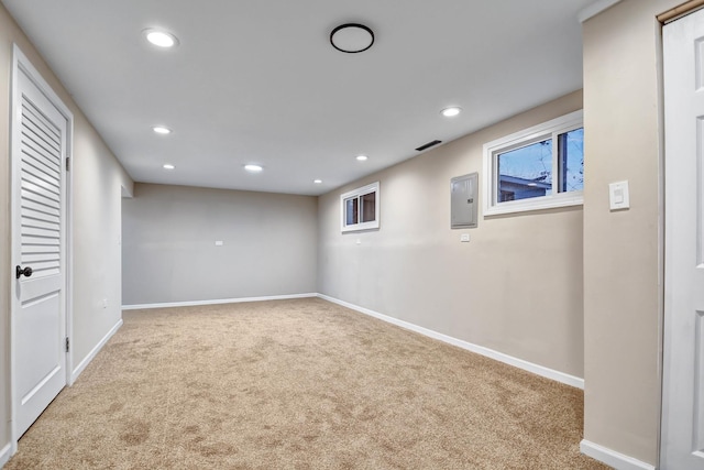 335 Farragut St, Park Forest, IL 60466 - finished below grade area featuring carpet floors, electric panel, and recessed lighting