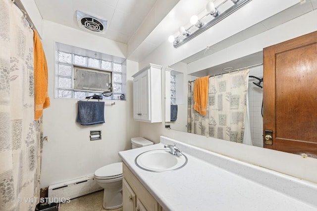 925 W 31st St, Chicago, IL 60608 - full bath with a baseboard heating unit, vanity, and a shower with shower curtain