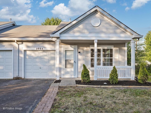 2804 River Bend Ln, Plainfield, IL 60586 - view of front facade featuring covered porch, asphalt driveway, and a garage