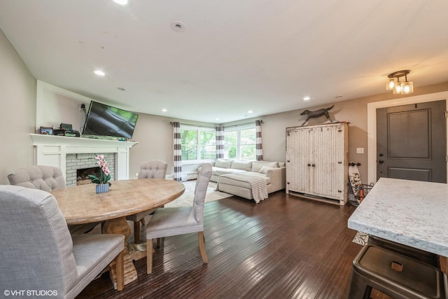 1715 Chesterfield Ave, Glen Ellyn, IL 60137 - dining space featuring a fireplace, recessed lighting, and dark wood-type flooring