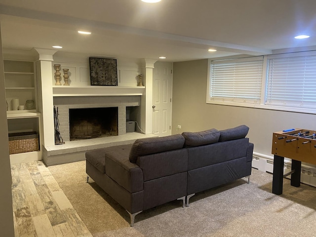 1715 Chesterfield Ave, Glen Ellyn, IL 60137 - living area with recessed lighting, a baseboard radiator, and a fireplace