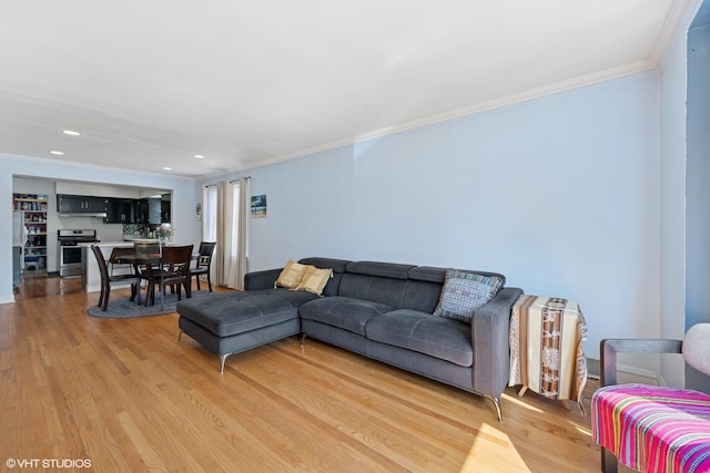 3012 N Nottingham Ave, Chicago, IL 60634 - living area with light wood-style flooring, crown molding, and recessed lighting