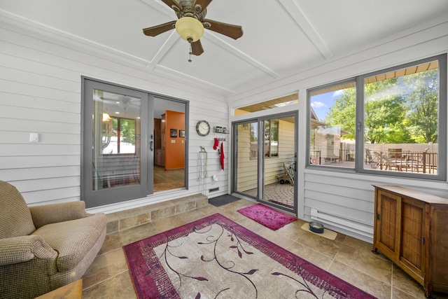 541 Donald St, Hinckley, IL 60520 - sunroom with healthy amount of natural light, ceiling fan, and beam ceiling