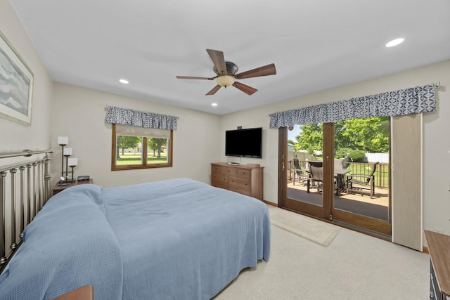 541 Donald St, Hinckley, IL 60520 - carpeted bedroom with access to outside, multiple windows, recessed lighting, and a ceiling fan