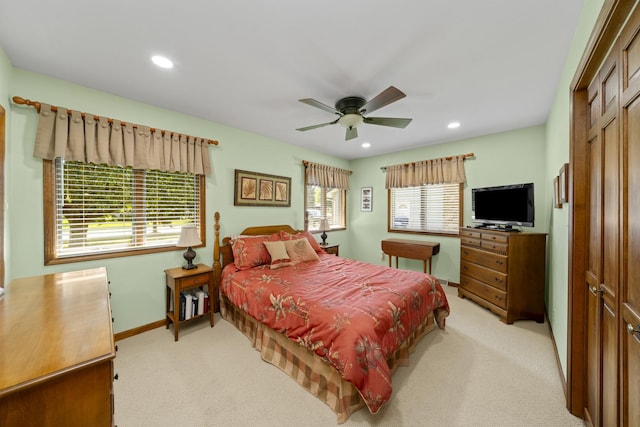 541 Donald St, Hinckley, IL 60520 - bedroom with light colored carpet, recessed lighting, and a ceiling fan