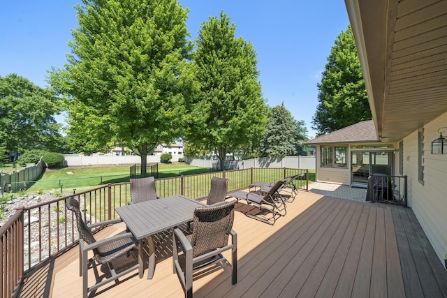541 Donald St, Hinckley, IL 60520 - wooden deck featuring outdoor dining space and a fenced backyard