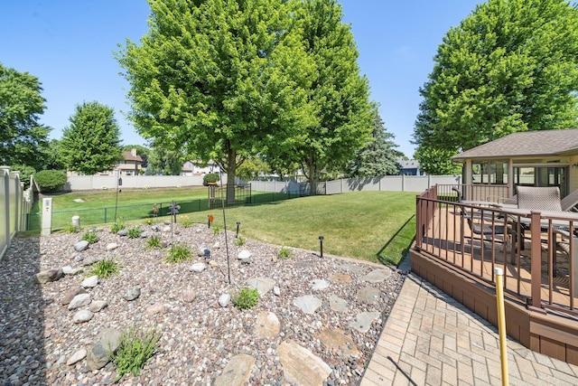541 Donald St, Hinckley, IL 60520 - fenced backyard featuring outdoor dining area and a wooden deck