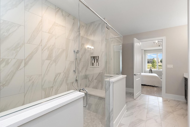 11049 Lizmore Ln Unit 40B, Orland Park, IL 60467 - full bathroom featuring connected bathroom, tiled shower, and marble finish flooring