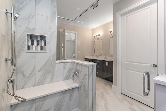 11049 Lizmore Ln Unit 40B, Orland Park, IL 60467 - full bath with vanity, marble finish flooring, and a shower