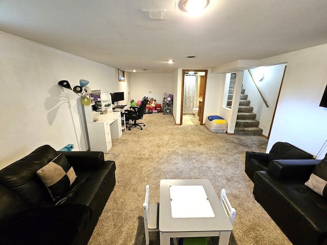 129 S Commonwealth Ave, Elgin, IL 60123 - living area with light carpet, an office area, and stairway