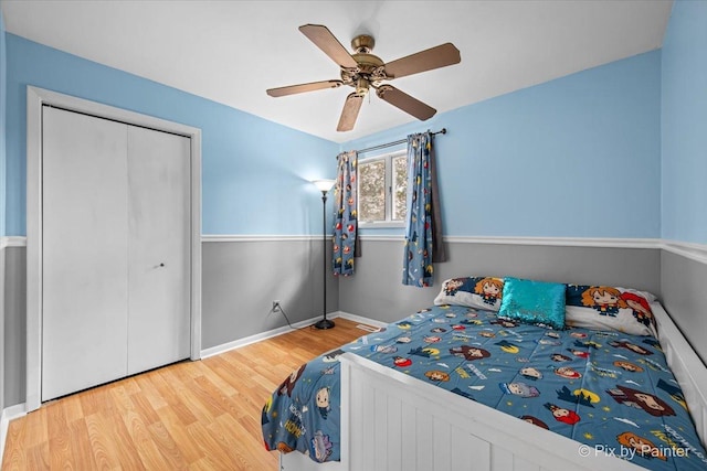 404 Kensington Dr, Mchenry, IL 60050 - bedroom featuring wood finished floors, a closet, and a ceiling fan