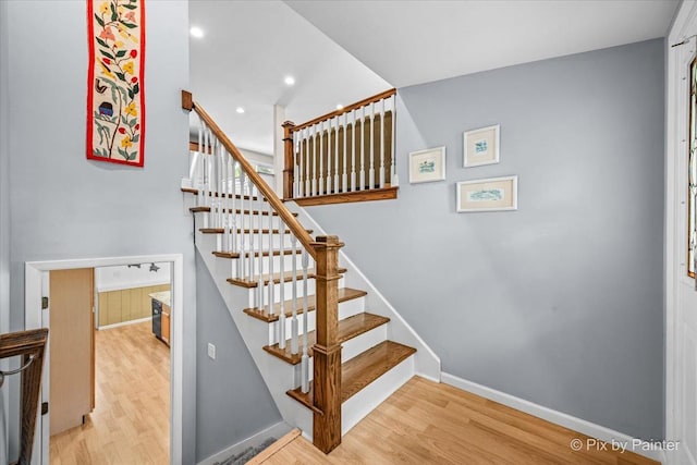 404 Kensington Dr, Mchenry, IL 60050 - stairs with wood finished floors and recessed lighting