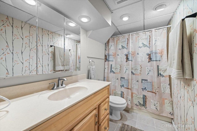 404 Kensington Dr, Mchenry, IL 60050 - bathroom with tile patterned flooring, vanity, and a shower with shower curtain