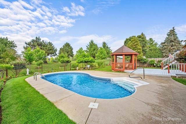 404 Kensington Dr, Mchenry, IL 60050 - view of pool with a gazebo, a fenced backyard, a deck, and a patio