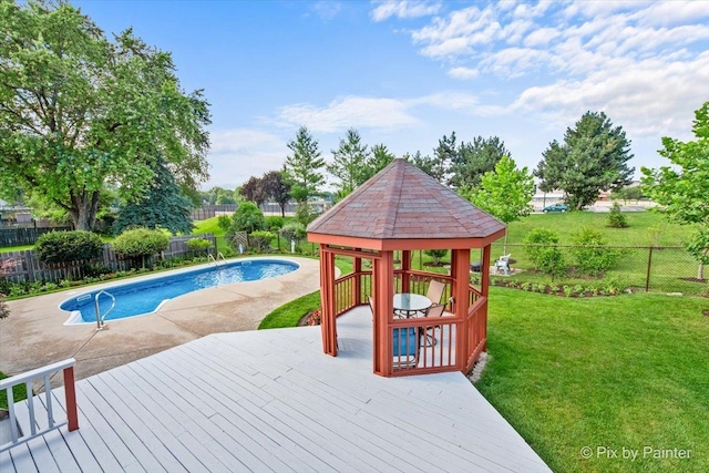 404 Kensington Dr, Mchenry, IL 60050 - view of pool featuring a gazebo, a fenced backyard, and a wooden deck