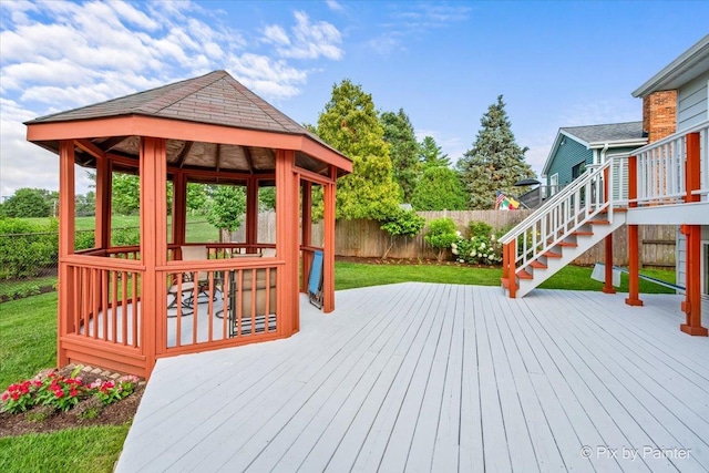 404 Kensington Dr, Mchenry, IL 60050 - wooden deck with a gazebo, a fenced backyard, and stairs