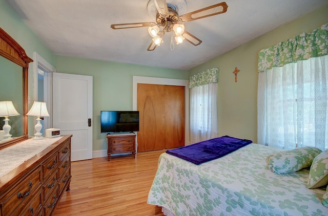 900 Mason Ave, Joliet, IL 60435 - bedroom featuring light wood-type flooring, a closet, and a ceiling fan
