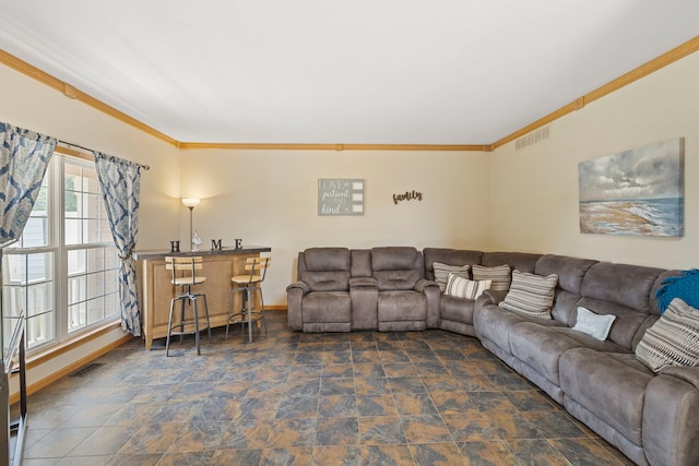 16260 W Mohawk Ct, Lockport, IL 60441 - living area featuring crown molding and stone finish flooring