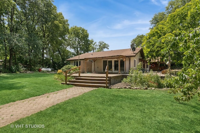 29625 N Readman Ln, Wilmington, IL 60481 - back of property featuring a yard, french doors, and a wooden deck