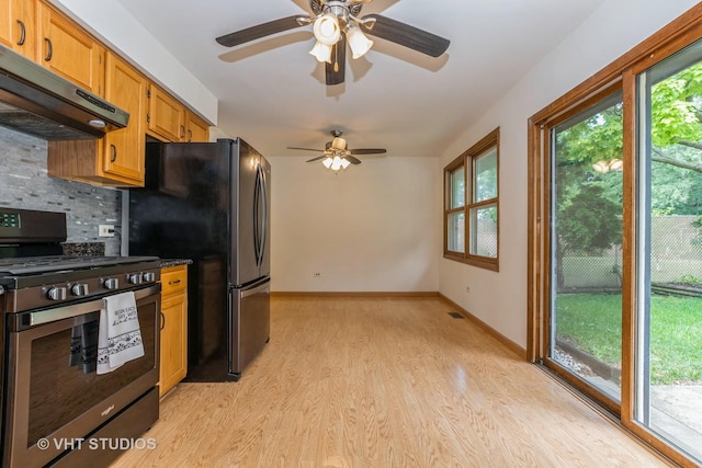 218 Poston Rd, Willow Springs, IL 60480 - kitchen with stainless steel gas range, extractor fan, light wood-type flooring, and plenty of natural light
