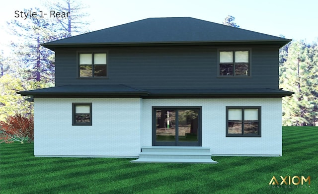 22792 Eastwind Dr, Richton Park, IL 60471 - rear view of property featuring entry steps, a lawn, and brick siding
