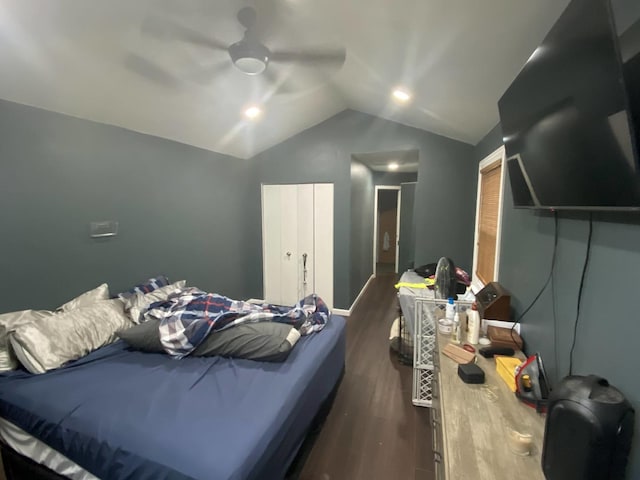 1014 Rockport Dr, Carol Stream, IL 60188 - bedroom with vaulted ceiling, dark wood-style floors, and ceiling fan