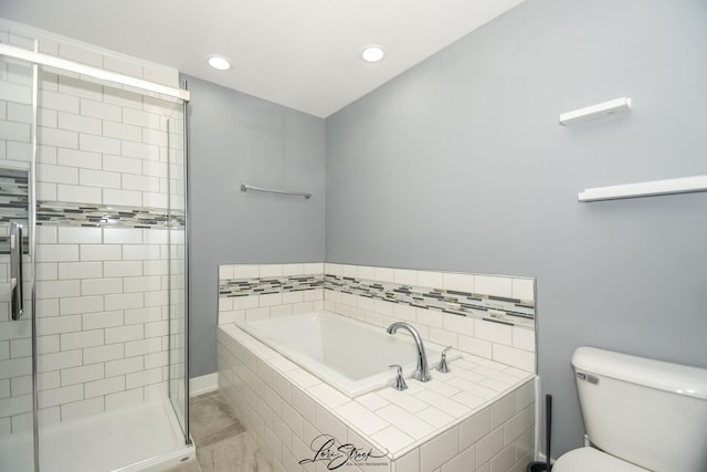 18100 Rita Rd Unit 3B, Tinley Park, IL 60477 - bathroom featuring a garden tub, a shower stall, and recessed lighting