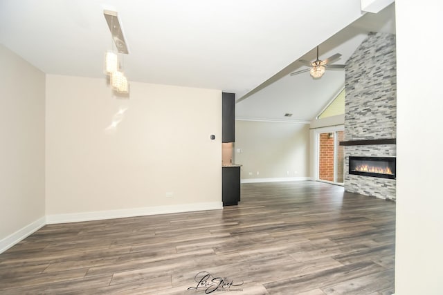 18100 Rita Rd Unit 3B, Tinley Park, IL 60477 - unfurnished living room with a ceiling fan, wood finished floors, and a tile fireplace