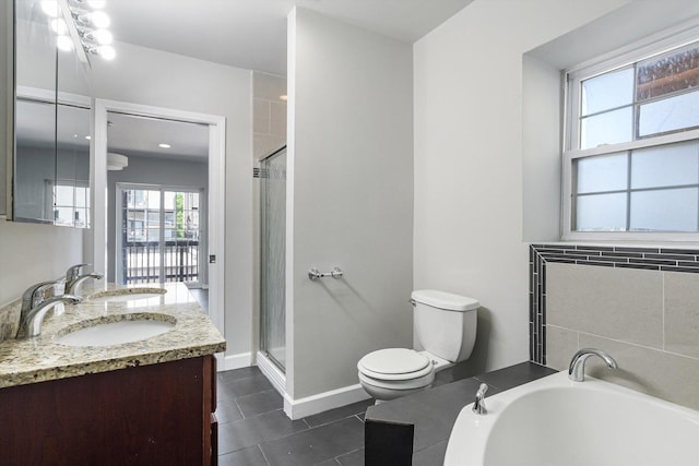 2726 W Thomas St, Chicago, IL 60622 - bathroom with double vanity, tile patterned flooring, a bath, and a shower stall