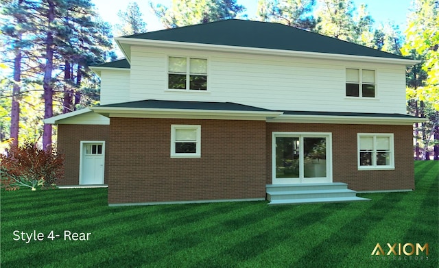 5360 Westwind Dr, Richton Park, IL 60471 - rear view of property with entry steps, a lawn, and brick siding