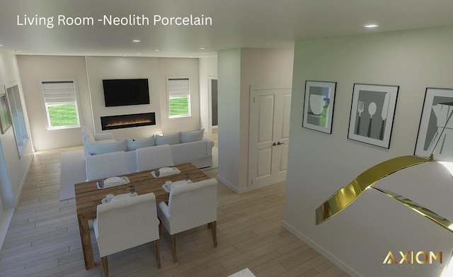5360 Westwind Dr, Richton Park, IL 60471 - living area featuring light wood-type flooring, healthy amount of natural light, a glass covered fireplace, and recessed lighting