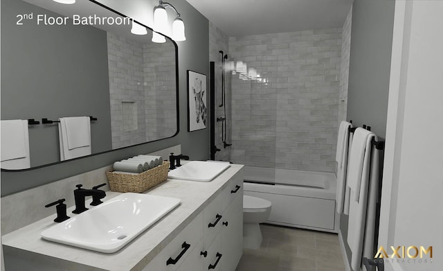 5360 Westwind Dr, Richton Park, IL 60471 - bathroom featuring double vanity, shower / bathtub combination, and tile patterned floors