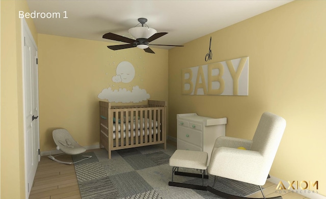 5360 Westwind Dr, Richton Park, IL 60471 - bedroom featuring wood finished floors, a crib, and a ceiling fan