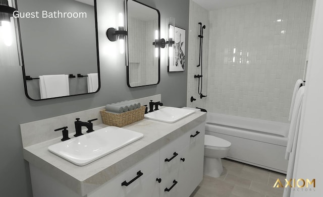 5360 Westwind Dr, Richton Park, IL 60471 - bathroom featuring shower / bath combination, double vanity, and tile patterned floors