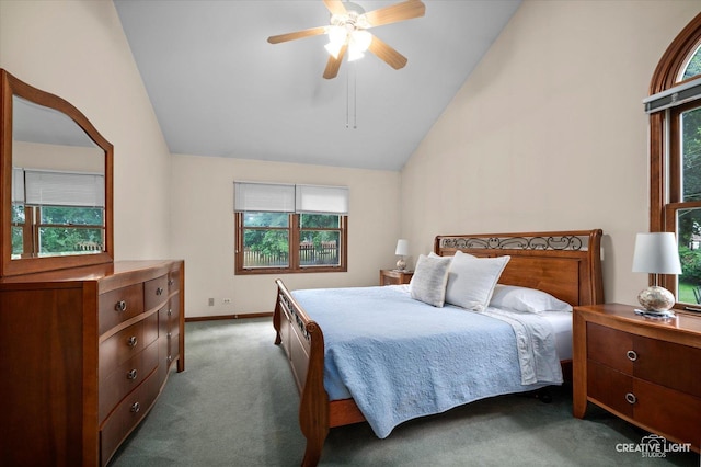 116 Pipers Dr, Bartlett, IL 60103 - bedroom featuring carpet flooring, high vaulted ceiling, and ceiling fan