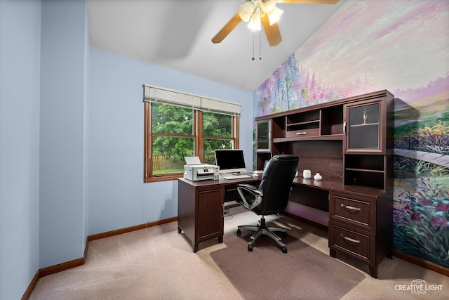 116 Pipers Dr, Bartlett, IL 60103 - office area featuring light colored carpet, a ceiling fan, and vaulted ceiling