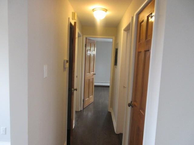 2012 W 111th St Unit 3S, Chicago, IL 60643 - corridor with dark wood-style floors and a baseboard radiator