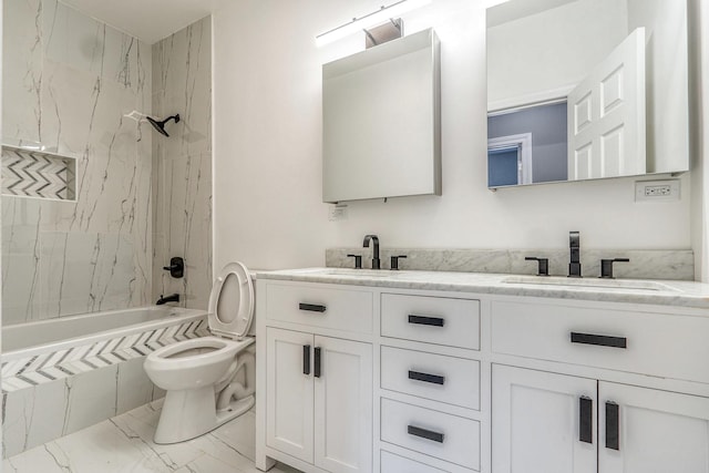 4826 W Potomac Ave, Chicago, IL 60651 - full bath with marble look tiles, double vanity, and tiled shower / bath