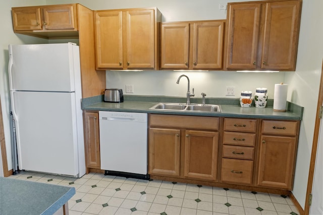 509 Waverly Ave, Streamwood, IL 60107 - kitchen featuring white appliances, dark countertops, and brown cabinets