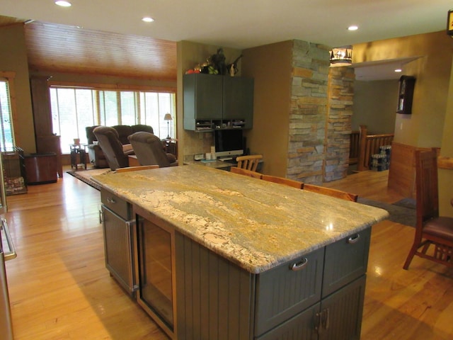 24099 W Haidi Ln, Lake Villa, IL 60046 - kitchen featuring light wood-style flooring, open floor plan, light stone counters, and recessed lighting