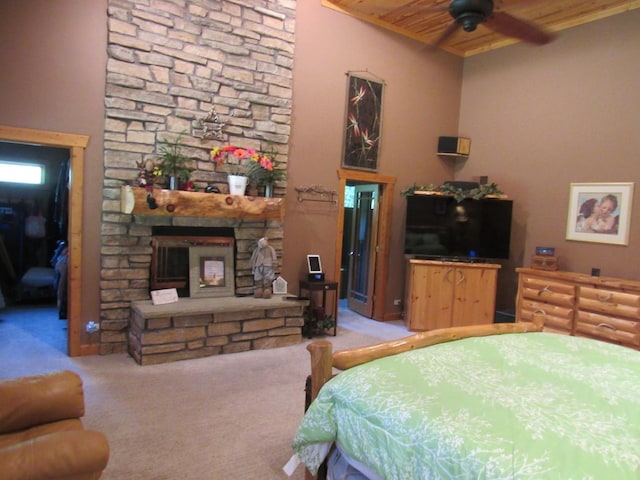 24099 W Haidi Ln, Lake Villa, IL 60046 - carpeted bedroom featuring a stone fireplace and wood ceiling