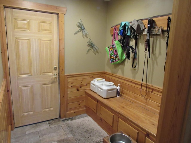 24099 W Haidi Ln, Lake Villa, IL 60046 - mudroom with a wainscoted wall and wooden walls