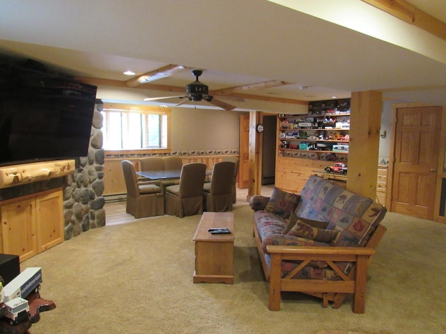 24099 W Haidi Ln, Lake Villa, IL 60046 - living room with carpet floors, a ceiling fan, and a baseboard radiator