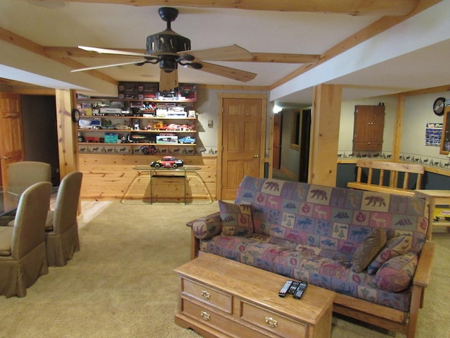 24099 W Haidi Ln, Lake Villa, IL 60046 - carpeted living area featuring ceiling fan and beam ceiling