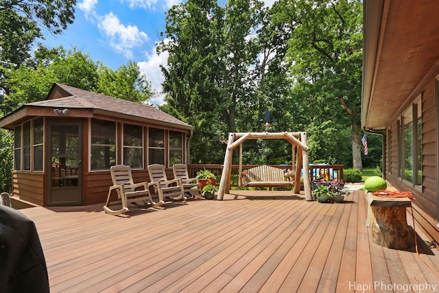24099 W Haidi Ln, Lake Villa, IL 60046 - wooden deck with a sunroom
