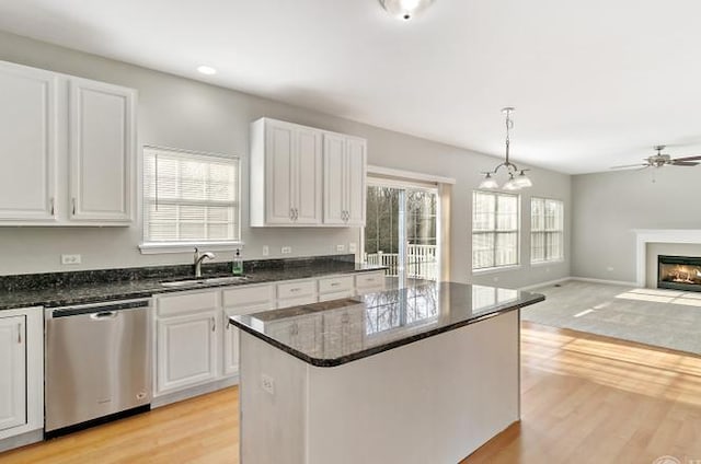 533 Jackson Blvd, Grayslake, IL 60030 - kitchen featuring dishwasher, ceiling fan, open floor plan, and white cabinets