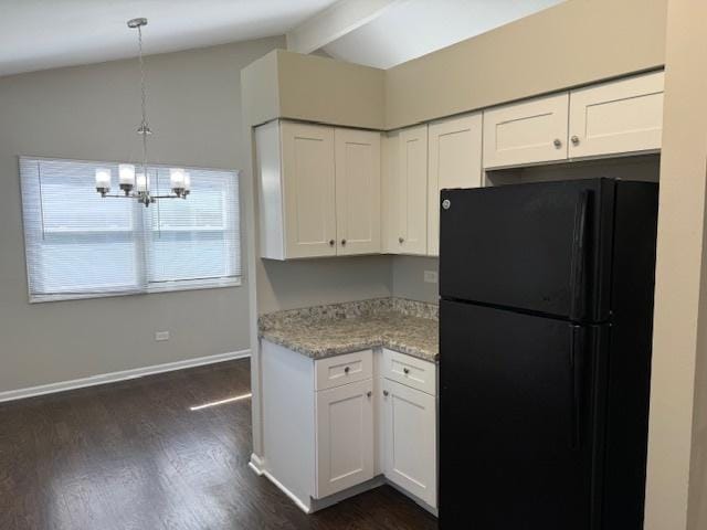 3018 20th St, North Chicago, IL 60064 - kitchen featuring freestanding refrigerator, dark wood finished floors, and white cabinets