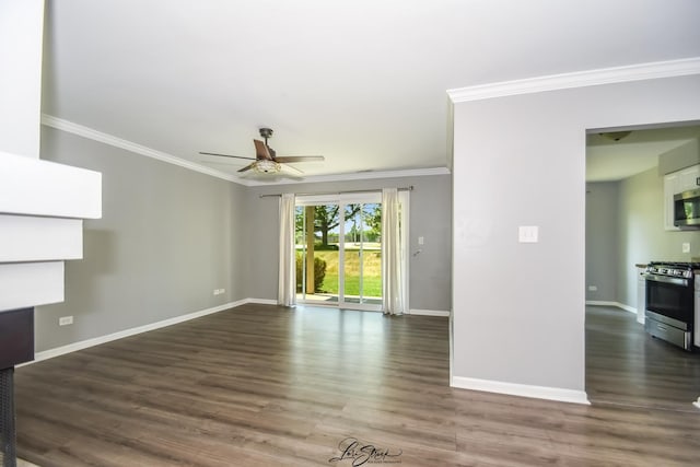 7000 Remington Ct Unit 102, Woodridge, IL 60517 - unfurnished room featuring crown molding, a ceiling fan, and dark wood finished floors